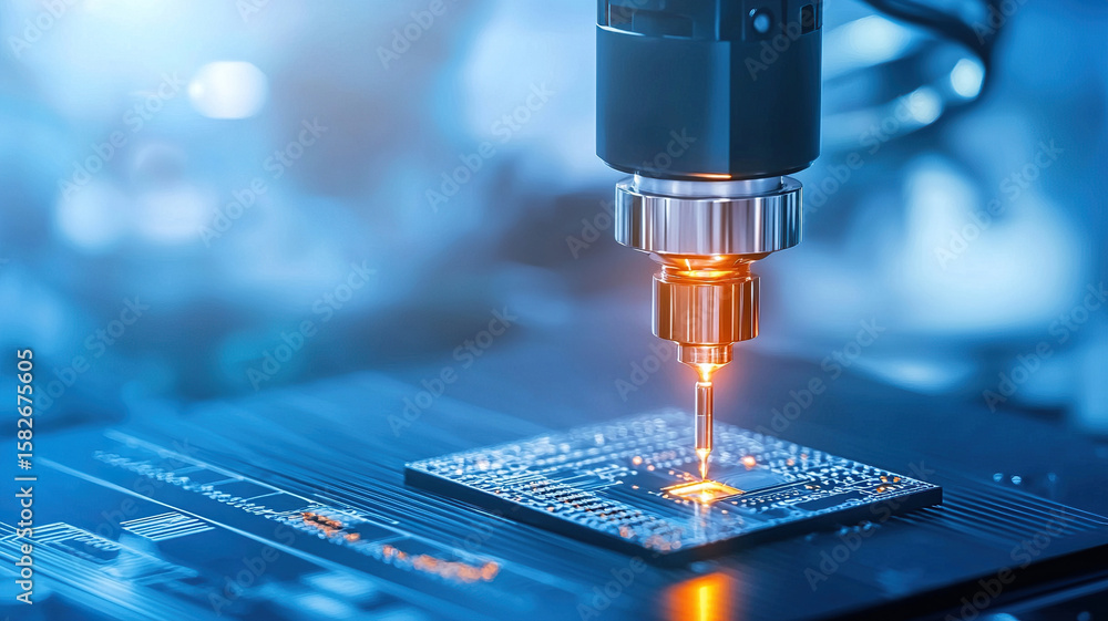 Poster high precision cnc milling machine working on circuit board in modern factory, showcasing advanced t