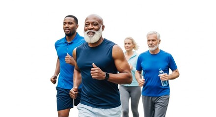 Diverse Group of Energetic Seniors and Young Adults Jogging
