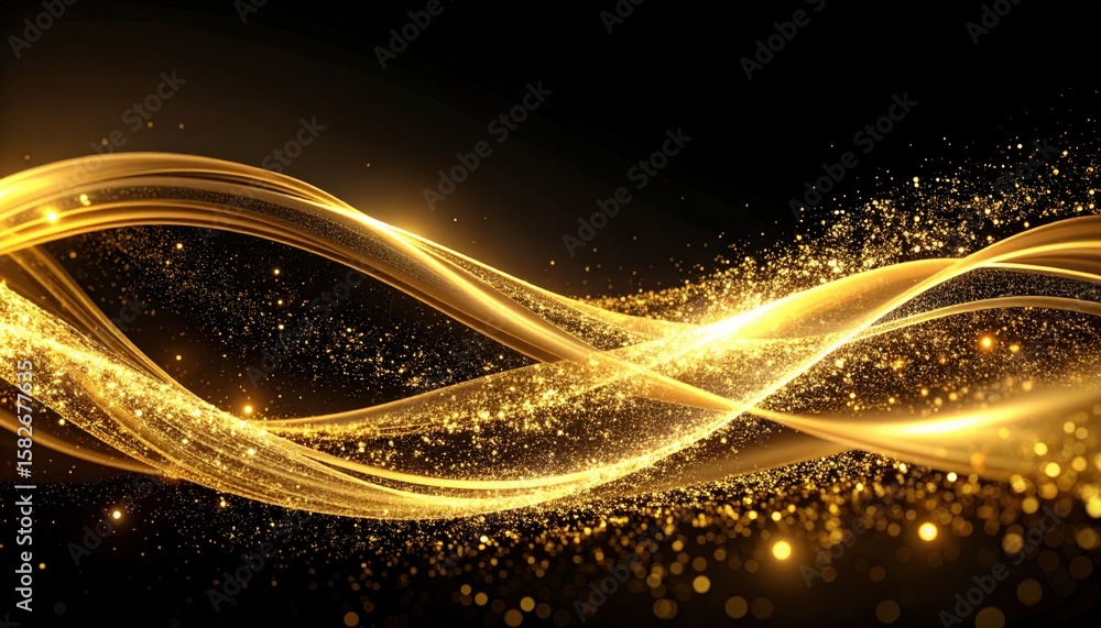 Poster an elegant golden glittery swirl flows across a dark background creating a magical and enchanting vi