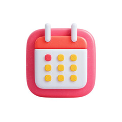 3d illustration of a stylized calendar icon with a red highlighted day isolated on transparent background
