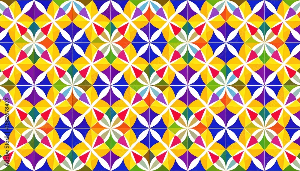 Poster vibrant geometric pattern with colorful diamond shapes and white spaces