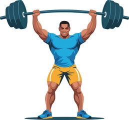Fototapeta premium Muscular man lifting heavy barbell overhead in a fitness gym