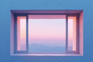 Frame aluminium windows of minimalist house outdor view in blue and pink cinematic style with copy space
