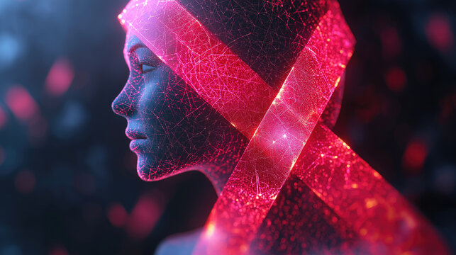 Digital portrait of a woman showing AI concept. Artificial intelligence face silhouette with neural networks. Data processing and futuristic technology.