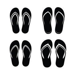 Fototapeta premium Beach slippers Silhouette Icon Set Black Vector Graphic Isolated on White Background