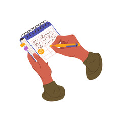 Hand writing plan or list. Vector handwritten notes or memo. Making plan or schedule. Reminder or preparation page. School writing or office documentation. Management and organization. Checklist.