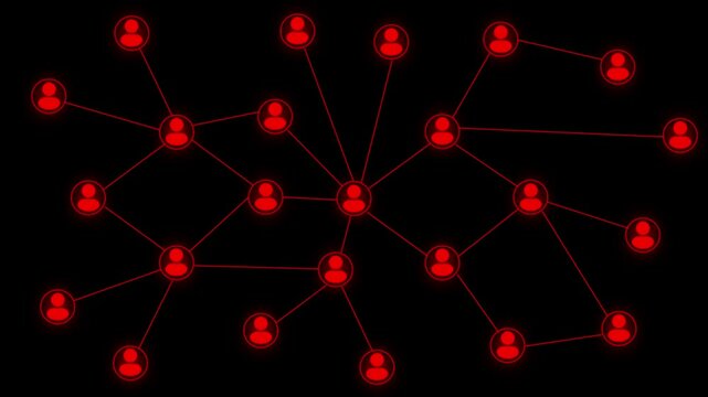 Abstract digital network with interconnected circular nodes, some featuring person icons, on a blue and purple background - Powered by Adobe