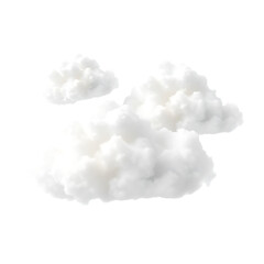 3d icon of several fluffy white clouds floating together, isolated on a plain transparent background