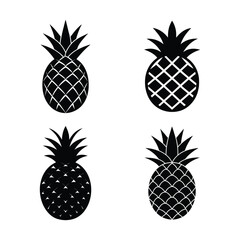 Obraz premium Pineapple fruit Vector Silhouettes in Black High Quality Icon Set for Design Projects