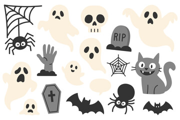 Cute Halloween Ghost and Monster Set &ndash; Vector Illustration

