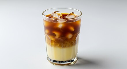 A cendol drink served brown and with unstirred coconut milk
