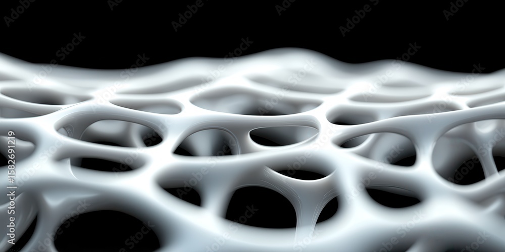 Poster engineer technician designer concept. abstract white structure with interconnected holes against a b
