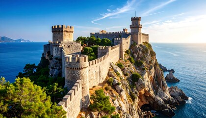 Coastal fortress on a sunlit cliff