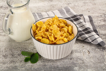 Corn flakes with milk for breakfast