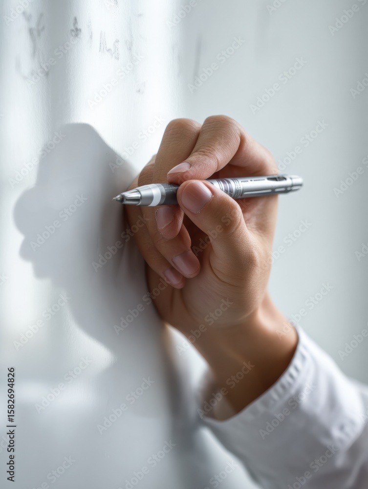 Poster teacher demonstrating writing techniques on whiteboard during classroom session in a learning enviro