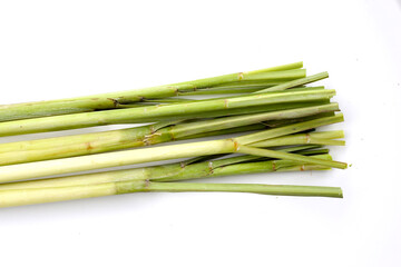 Fresh lemongrass on white background.