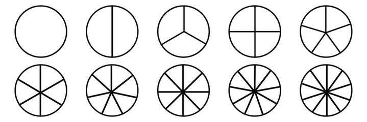 Pie chart template from 1 to 5. Set of pizza charts. Diagram wheel parts. Segmented charts . Vector Illustration . EPS 10 . 