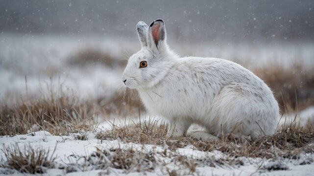 Liebre &aacute;rtica en paisaje nevado
