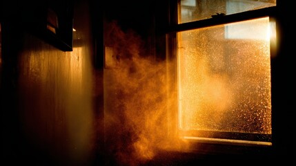 Sunlight streams through an open window, illuminating floating dust particles in a warm, golden glow