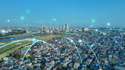 Modern city and communication network concept