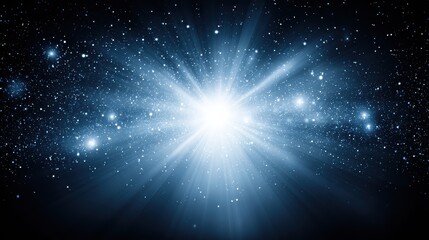 Fototapeta premium A brilliant burst of light radiates outward in a star-filled cosmic scene, evoking the beginning of the universe or a stellar explosion