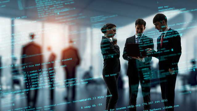 Multinational business people meeting in office with digital data concept