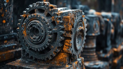 Rusty Industrial Gears and Machinery in Factory Setting