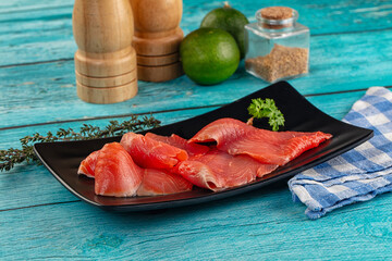 Delicous sliced salmon fillet  ready to eat