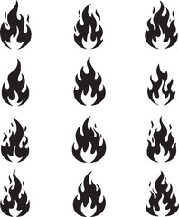 Set of fire flame icons in vector style showing heat and danger symbols