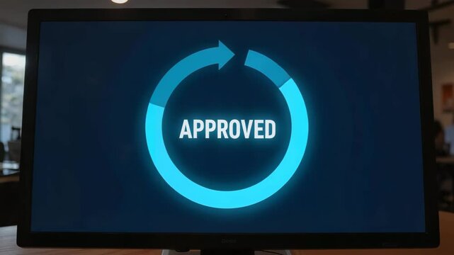 Approved notification displayed on a computer monitor at office  