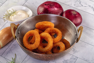 Golden fried onion rings snack