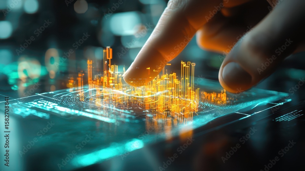 Poster engineer technician hologram concept. futuristic technology interaction with a glowing digital inter