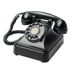 Old vintage black telephone on transparent background 