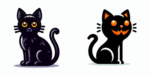 Fototapeta premium Halloween Black cat. Spooky Clipart Elements Line Art Vector Illustration. Eerie feline for autumn holiday dark kitty decoration october theme.