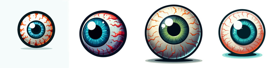 Halloween Eyeball. Spooky Clipart Elements Line Art Vector Illustration. ocular prop for october celebration creepy sight decoration.