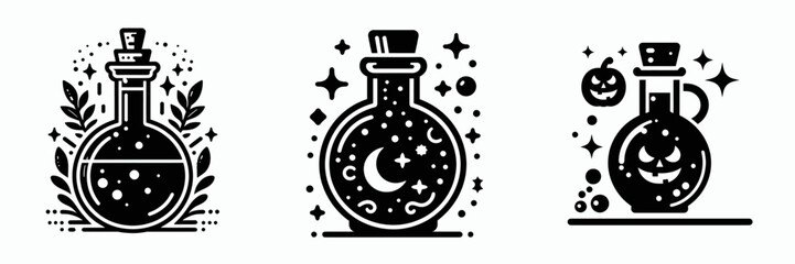 Fototapeta premium Halloween Potion ingredient. Spooky Clipart Elements Line Art Vector Illustration. brew item witchcraft mix addition for october seasonal celebration.