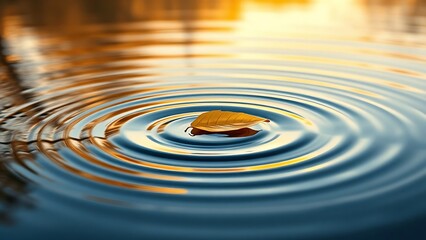 Golden Leaf Falling: Tranquil Water, Serene Autumn Sunset