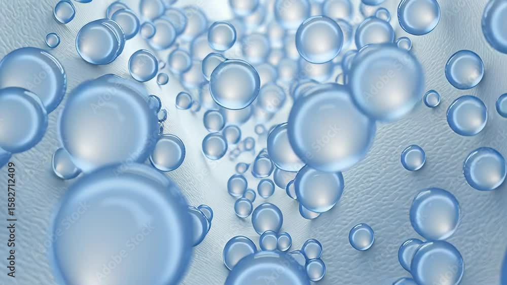 Poster animation. abstract illustration of bubbles floating in a soft blue environment, creating a sense of