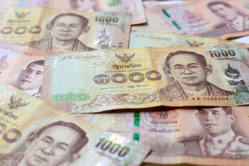 Stack of one thousand Thai baht banknotes