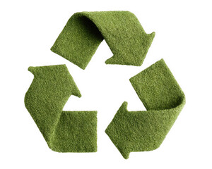 Green recycle symbol eco friendly concept isolated on transparency background textured grass material sustainability environmental conservation clean modern design