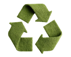 Green recycle symbol eco friendly concept isolated on transparency background textured grass material sustainability environmental conservation clean modern design