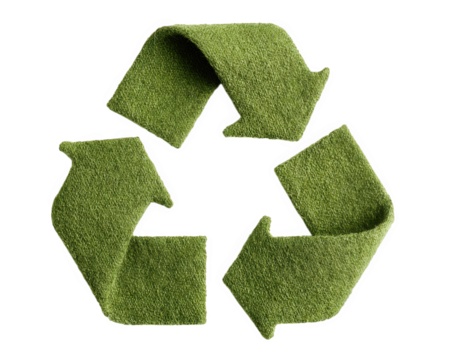 Green recycle symbol eco friendly concept isolated on transparency background textured grass material sustainability environmental conservation clean modern design