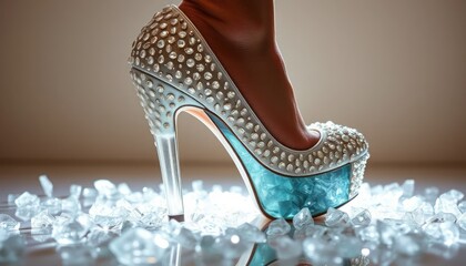 Obraz premium Glamorous High Heel on Sparkling Diamonds, Elegant Luxury Footwear