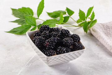 Raw sweet juicy blackberry in the bowl