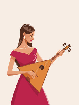 woman playing balalaika in red dress clip art preview