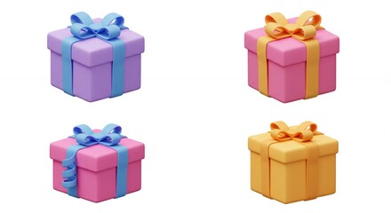 Obraz premium Four colorful gift boxes isolated on white background