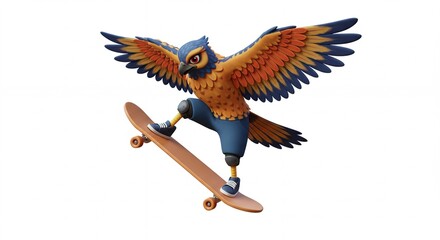 Obraz premium Owl skateboarding cartoon illustration