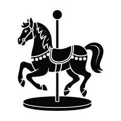 Black silhouette of a carousel horse on a white background © MDANTOR