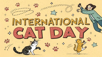 Celebration of International Cat Day: Adorable illustrations, featuring playful felines and a heartwarming illustration, celebrating the joy of International Cat Day.