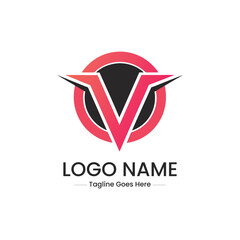 Vector art of a modern letter v logo design with a red circle background